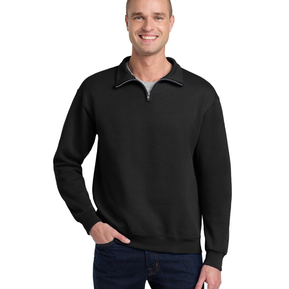 Jerzees Black Zip Up Sweater with Ribbed Details